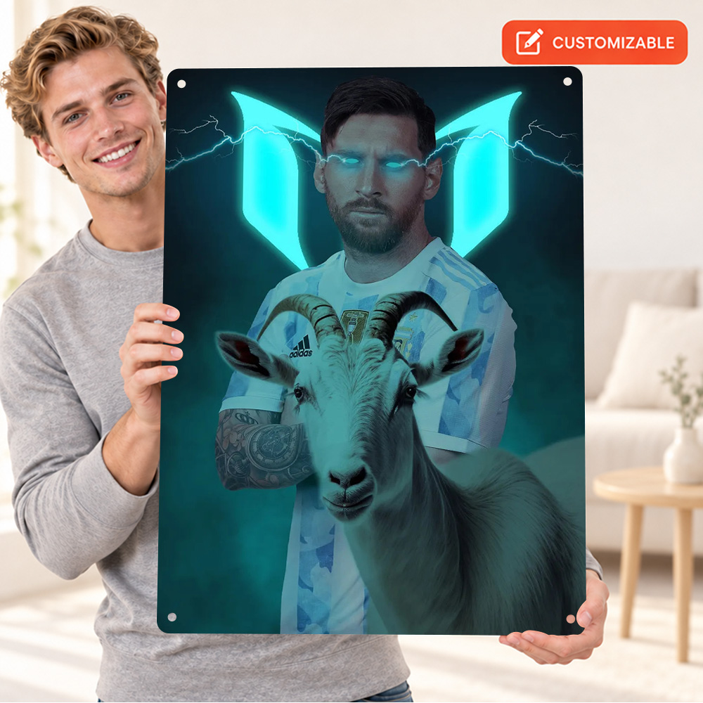 Home Gym Neon Sign - Lionel Messi With GOAT Shadow Football